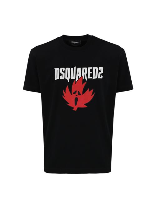 T-shirt con stampa Ghost Maple Leaf in cotone nero DSQUARED2 | S74GD1307 D20020900